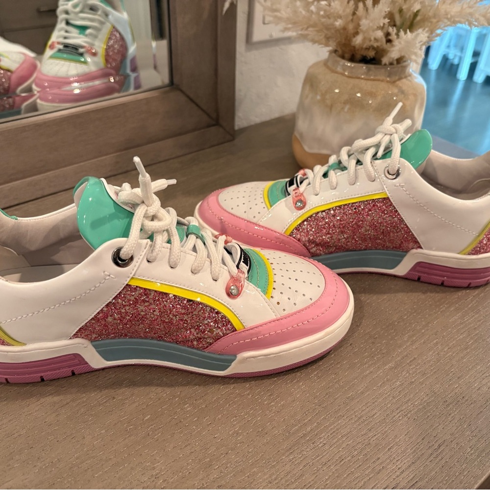 Women's Moschino Pastel / Pink Glitter Low Top Sneakers - Picture 8 of 11